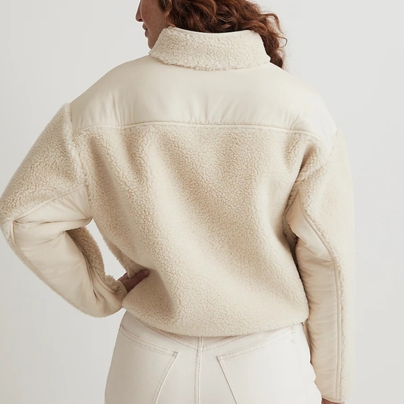 NWT Madewell Faux Shearling Half Zip Pullover in cream size small - Picture 3 of 7